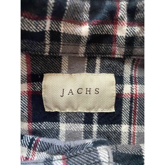 Jachs Mens Button Up Flannel Shirt Large Black Plaid Long Sleeve 100% Cotton - Picture 4 of 5